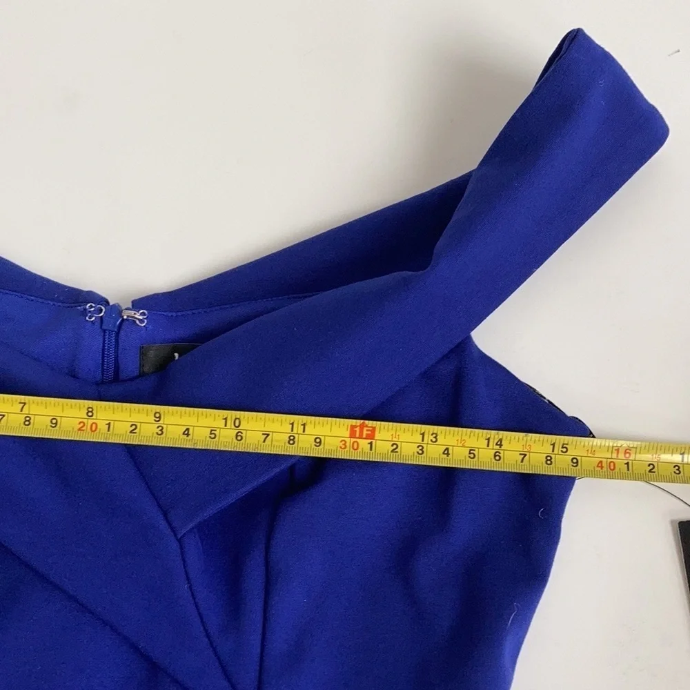Lulu’s Classic Glam blue off-the-shoulder zip back leg slit body con dress